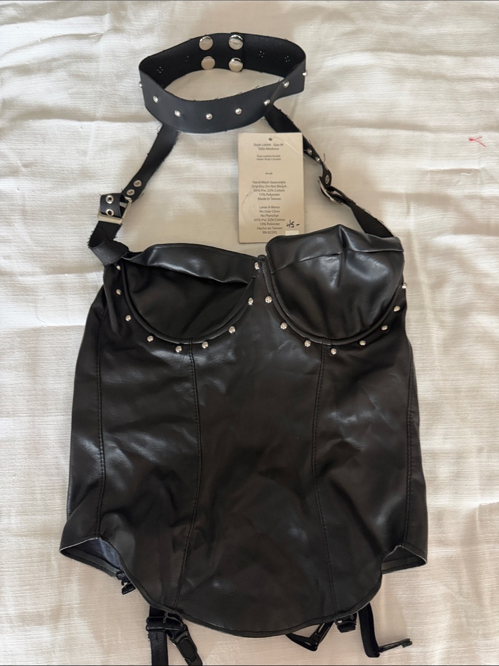 Black Faux Leather Studded Bustier Top